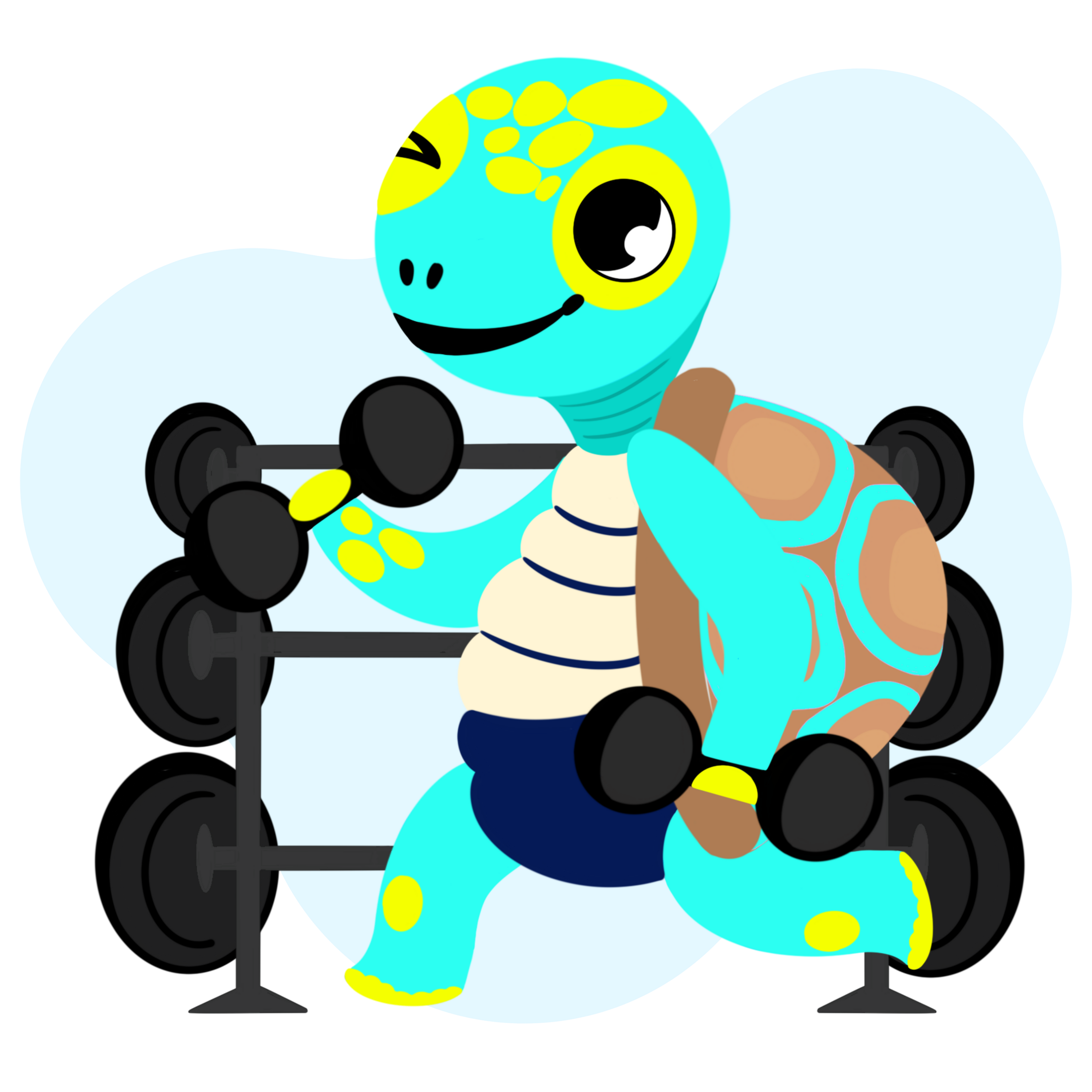 Anh – tortue turquoise non genrée, personnage représentant l'axe 3 EVAR : trouver sa place dans la société, égalité et tolérance, maternelle