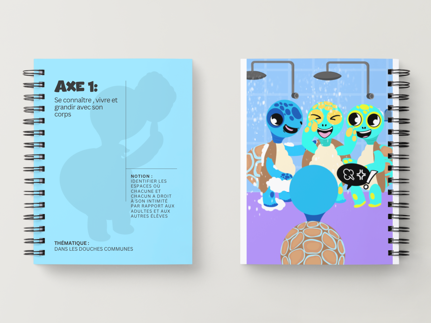 Illustration kit Arthur la Tortue – Dans les douches communes : identifier les espaces d'intimité par rapport aux adultes et aux élèves, kit EVAR / EVARS maternelle