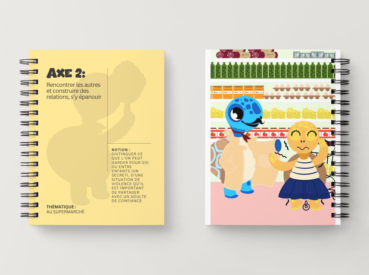 Illustration kit Arthur la Tortue – Au supermarché : distinguer une situation de danger et en parler à un adulte de confiance, activité EVAR / EVARS maternelle