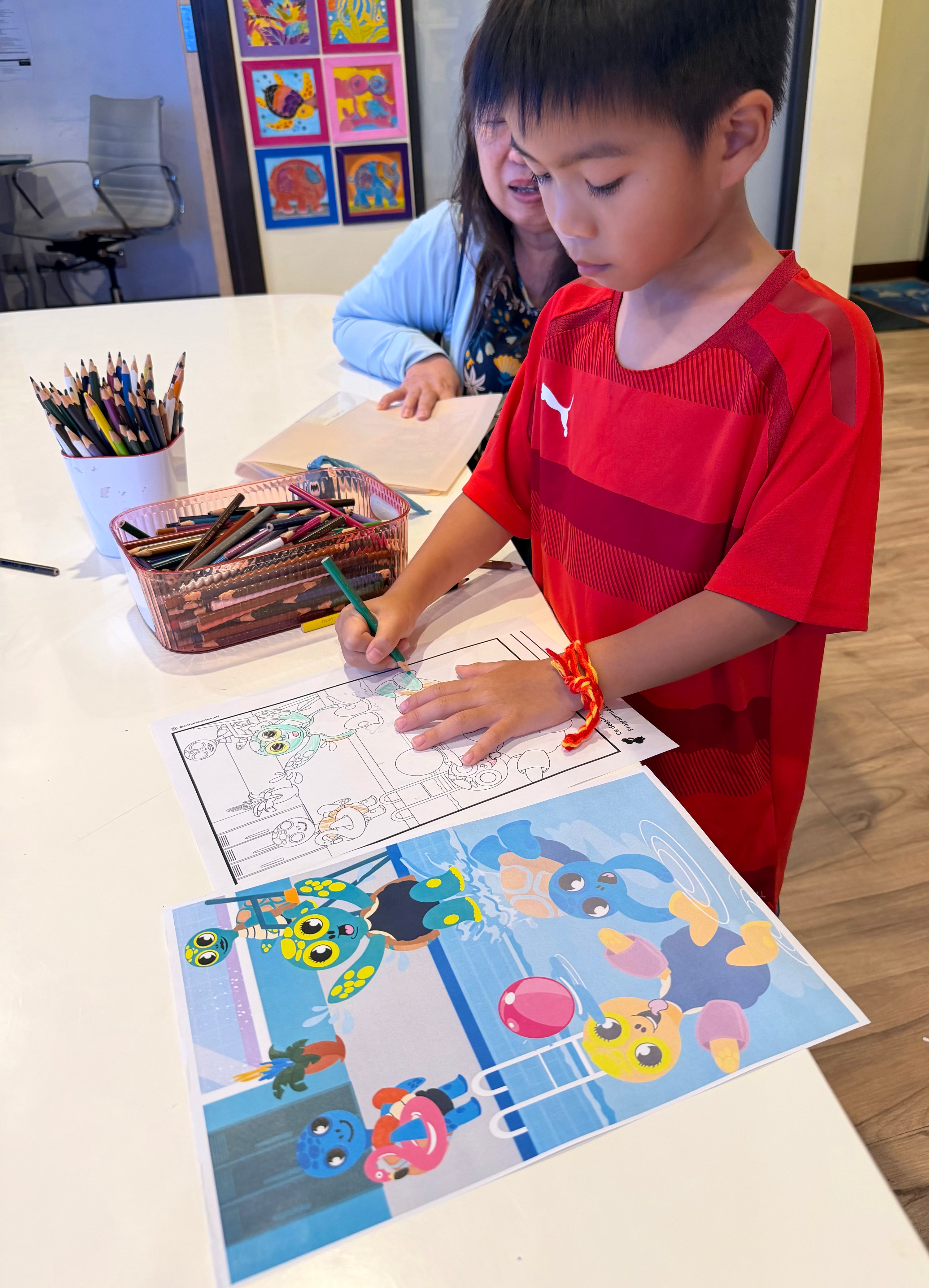 Coloriage Arthur la Tortue colorié par un enfant – dessin pédagogique à imprimer univers EVAR maternelle