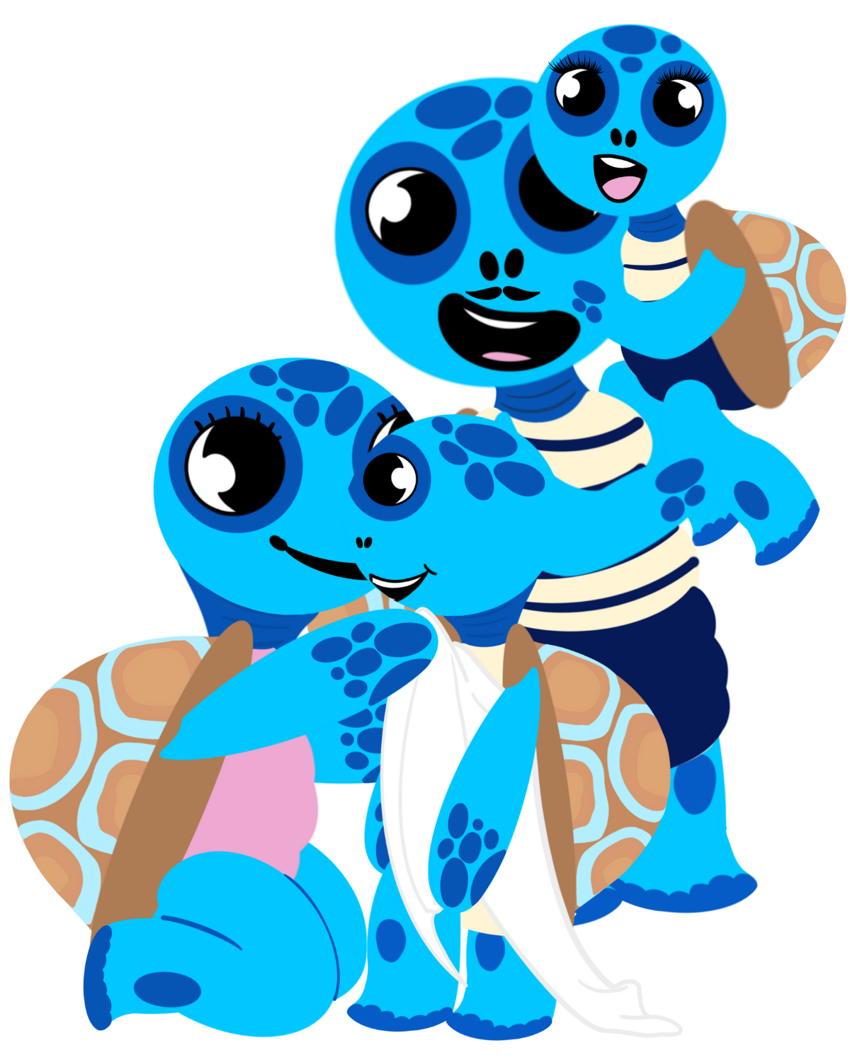 Famille d'Arthur la Tortue – tortues à cou de serpent de Siebenrock bleues d'Océanie, univers pédagogique EVAR pour la maternelle