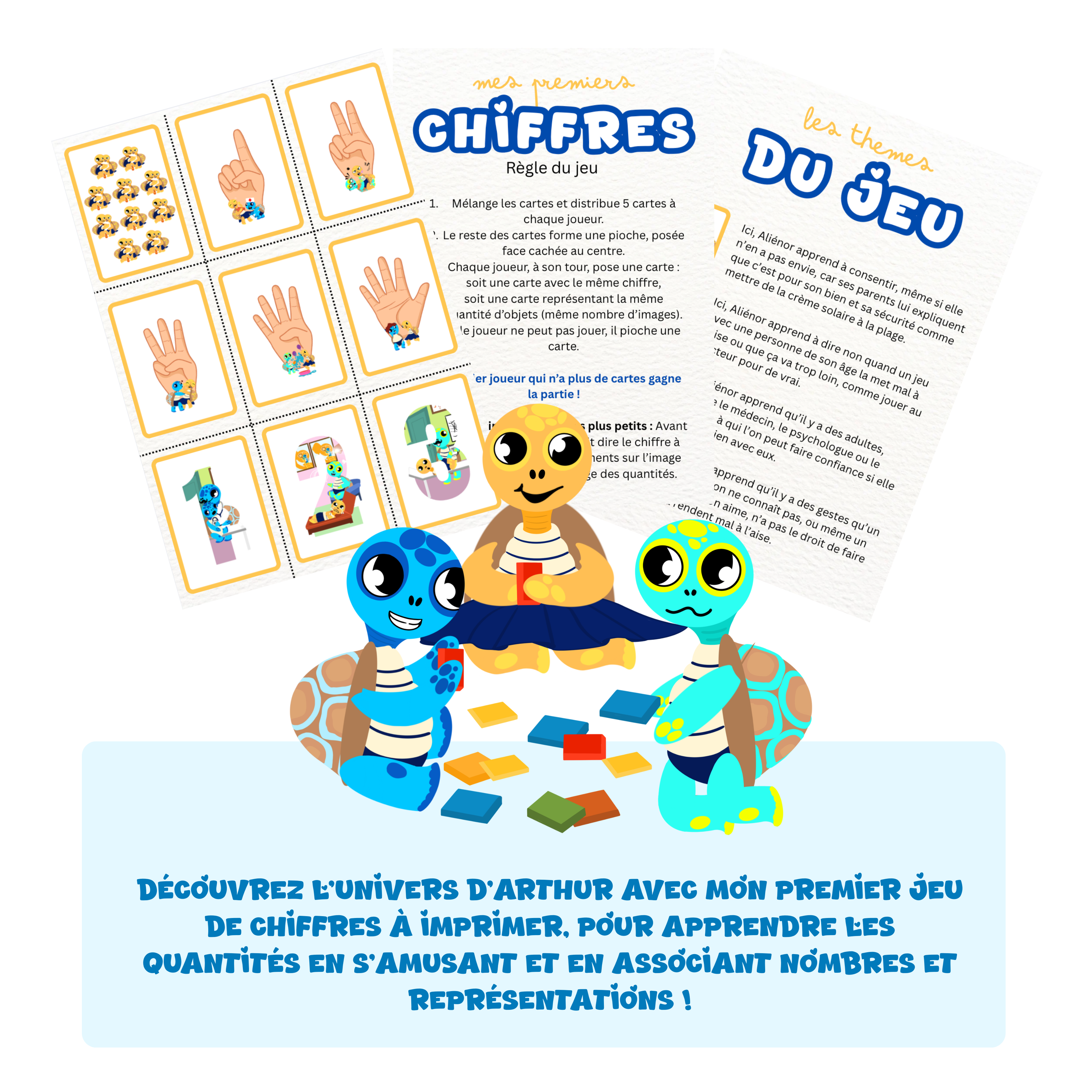 Mes premiers chiffres Arthur la Tortue à imprimer – activité mémorielle pédagogique pour l'apprentissage des chiffres en maternelle